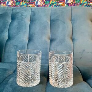 Ralph Lauren Crystal Glass Herringbone Old Fashioned Bar Glass Whiskey Set of 2